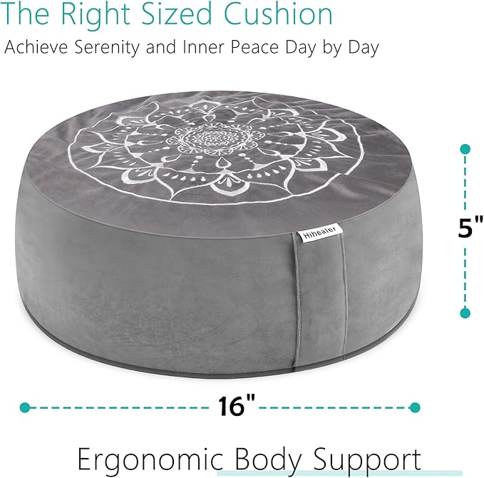 Hihealer Meditation Cushion, Traditional Tibetan Meditation Pillow Velvet Cover - Large Floor Cushion Seating for Adults - Yoga Buckwheat Bolster for Women、Moms