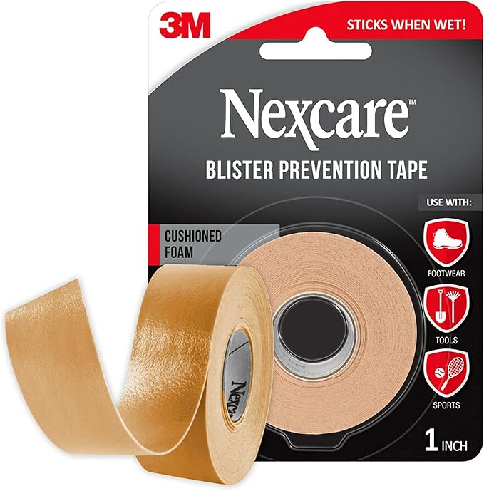 Nexcare Blister Prevention Tape, Waterproof Foam Medical Tape, Latex-Free, Sticks Firmly to Skin to Help Prevent Blisters - 1 in x 5 yds, 3 Rolls of Tape