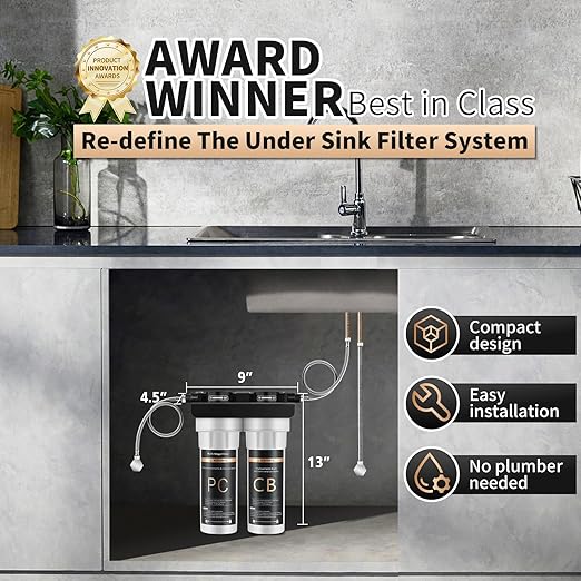 WINGSOL Under Sink Water Filter System, 2-Stage Deep Filtration, Reduce Heavy Metals/Chlorine/PFAS/Odor/Sediment, NSF/ANSI 42&53 Improve Taste, Life Indication Mineral pH+ Under Sink Water Filter