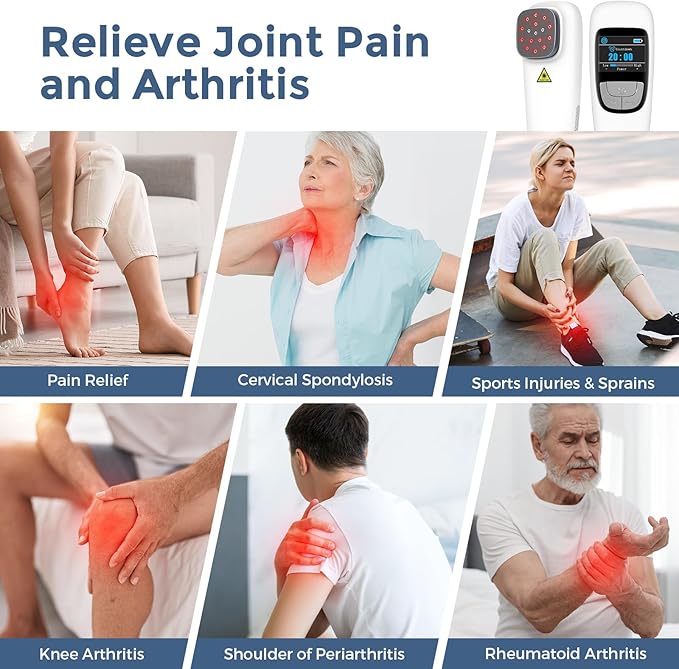 Red Light Therapy Device for Shoulder Back Knee Joint Muscle Pain Relief, 13pcs x 650nm + 3pcs x 808nm, 4 Power + 4 Timer, Handheld Cold Laser Therapy Device for Dogs Pet Horse