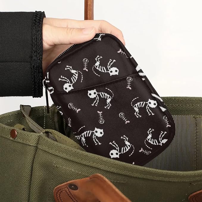Halloween Skull Art Daily Pill Organizer Travel Medicine Container Holder Bag Small Weekly Pills Case Box 7 Day for Vitamin Supplement Medication
