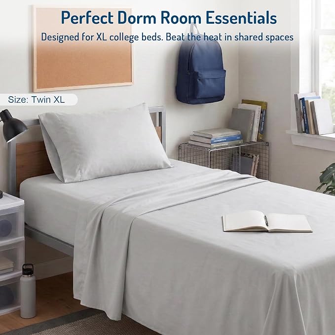 Degrees of Comfort Coolmax® Cooling Bed Sheets Twin XL Size for Hot Sleepers, Moisture Wicking Sheet Set for Night Sweats, Deep Pocket, Ultra Soft, Cozy for All Seasons, Light Grey 3 Pieces