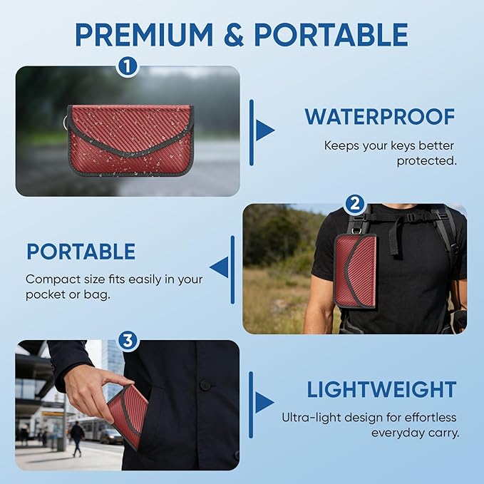 TICONN 2PK Faraday Bags for Car Keys Fob, 7.75"X4.25" Faraday Cage Protector, Car RFID Signal Blocking, Anti-Theft Pouch Anti-Hacking Case Blocker (Red, L)
