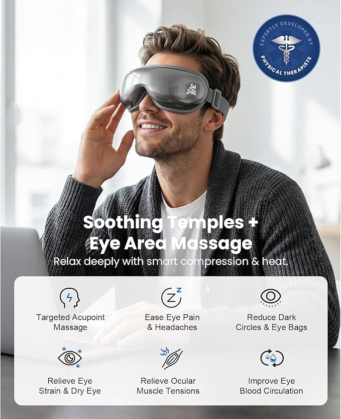 BOB AND BRAD Eye Massager with Heat and Cooling, EyeOasis 3 Eye Massager for Migraine FSA Eligible/HSA Eligible, Heated Headache Massager for Dry Eye Relief, Temple Massagers for Stress Relief