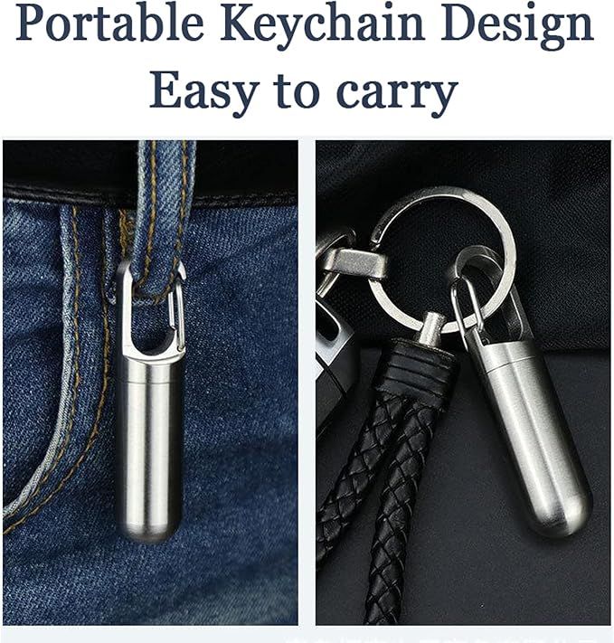 Keychain Waterproof Locking Pill Holder, Titanium Pill Container, Daily Pill Organizer Portable Travel Pill Case Box, Airtight Pill Storage Bottle for Purse Pocket Outdoor Camping
