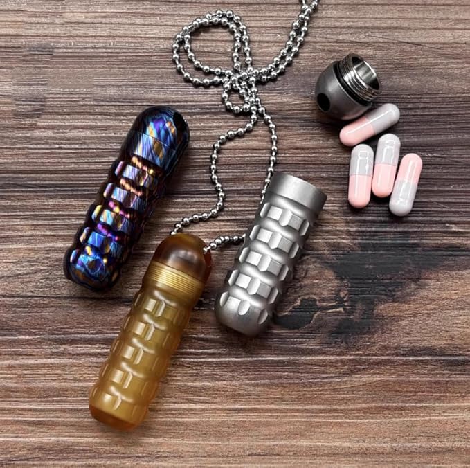 Titanium Keychain Pill Holder Mini Daily Pill Box Pendant Container Waterproof Metal Case Bottle Portable Organizer (Ti 1)