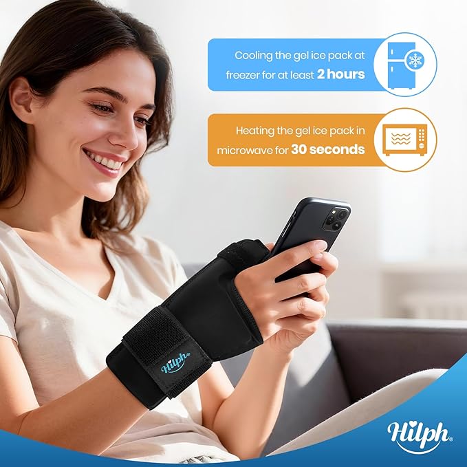 Hilph Thumb Wrist Ice Pack Wrap for Carpal Tunnel & Tenosynovitis with Thumb Splint Support, Soft Gel Wrist Ice Sleeve for Hand Hot Cold Therapy, Arthritis, Tendonitis, Mommy Wrist, Sports Injuries