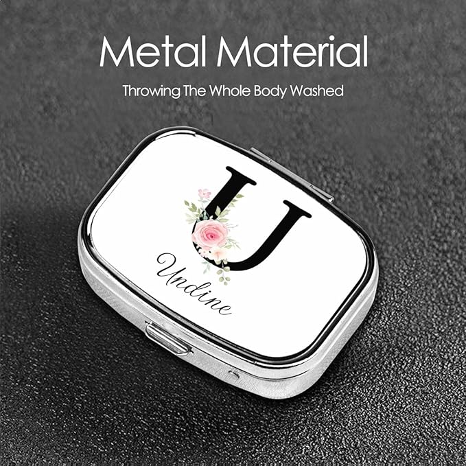 Custom Pill Box Personalized Square Small Pill Case with Mirror Add Your Photo Text Logo Name Decorative 2 Compartment Portable Metal Medicine Container Vitamin Organizer for Pocket Purse Travel (U)