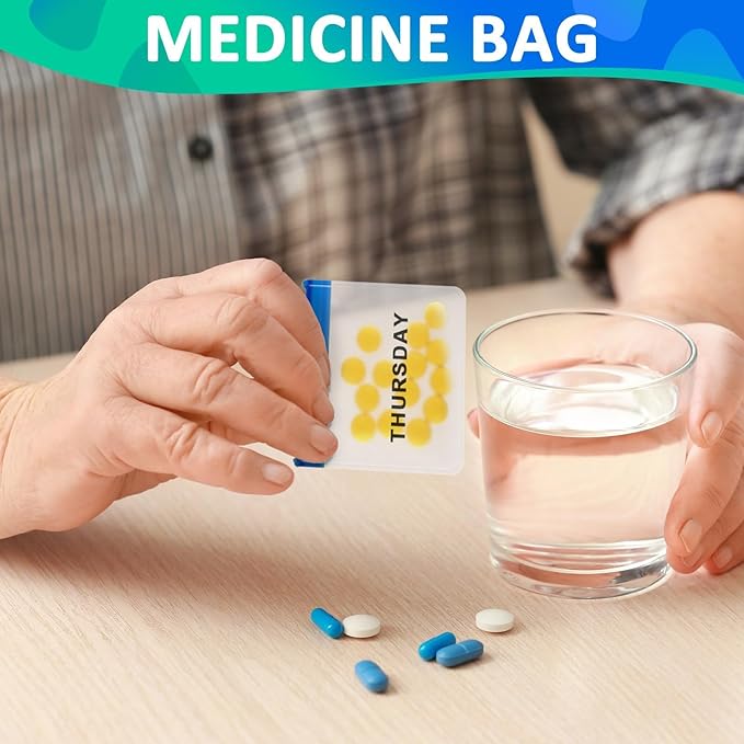 MARFOREVER 25 Pcs Pill Pouch Weekly Reusable Translucent Pill Bags Travel Medicine Organizer Small Pill Container Storage with Slide Lock 14 Pcs Plastic Medicine Bags 10 Sheets Labels and A Marker