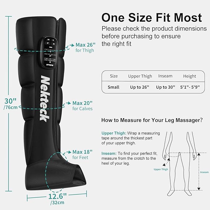 Nekteck Full Leg Compression Massager for Pain and Circulation, Portable Compression Boots for Athletes with 6 Modes & 4 Intensities, Gifts for Mom Dad Men Women (Single Unit)-Small