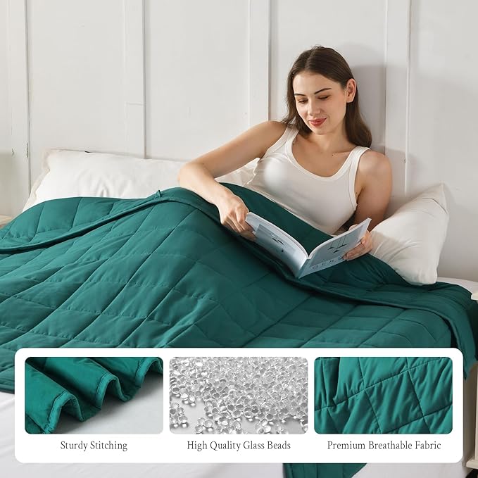 Topblan Weighted Blanket for Adults 15lbs, Soft Cooling Breathable Weighted Throw for Sleeping, Washable Heavy Blanket with Glass Beads for Winter, Sofa Bed, 48"x72" Twin Size