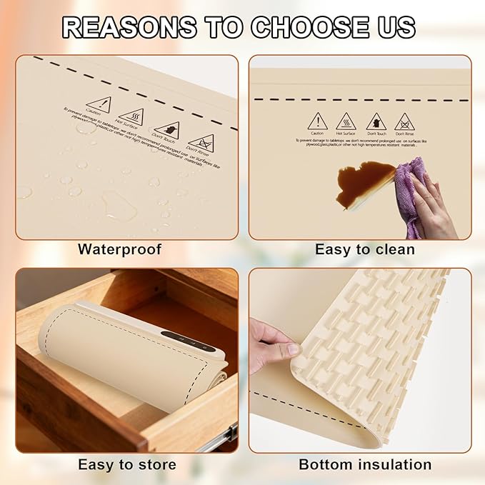 Food Warming Mat Extra Large 36x16 Inch 580W Waterproof Heating Pad, 6-Temperature Levels & 6-Hour Timer, Buffet Warmer for Chafing Dishes, Parties, Catering, Countertop Use (Beige)