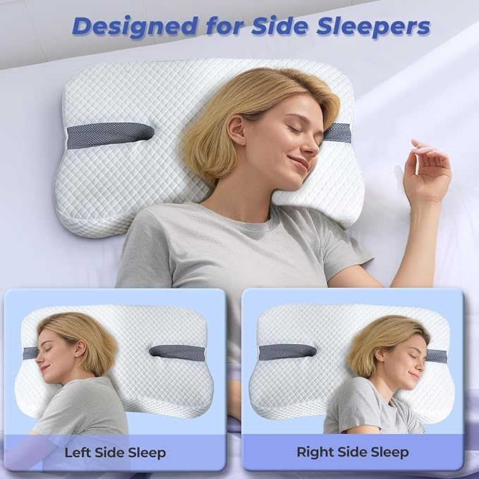 Anti-Snoring Pillow for Side Sleepers, Memory Foam Pillow for Snoring Relief, Multifunctional Ergonomic Design for Side Sleeper - White
