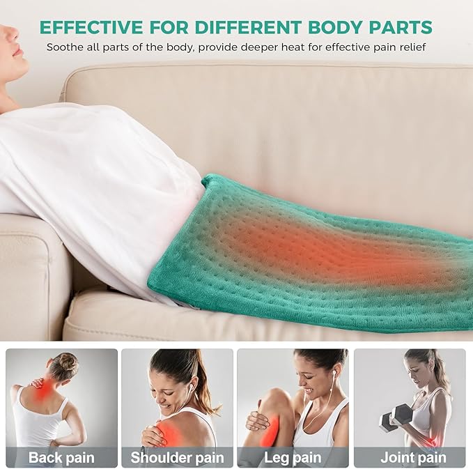 NOWWISH Heating Pad for Back Pain Relief & Period Cramps, 12x24 Inches Electric Heating Pad with 10 Heat Settings, Timer and Auto Shut-Off, Machine Washable, Mothers Day Gifts for Mom Women, Green