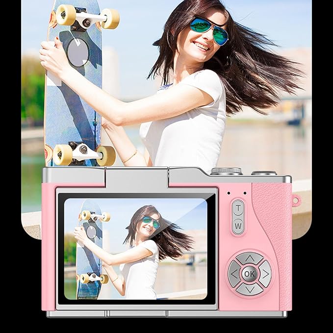 48MP Digital Camera, 1080P Video Camera, 8X Zoom, 2.4 Inch HD Flip Screen, LED Fill Light, Long Battery Life, with Multiple Functions for Entertaining Photography (Rose)