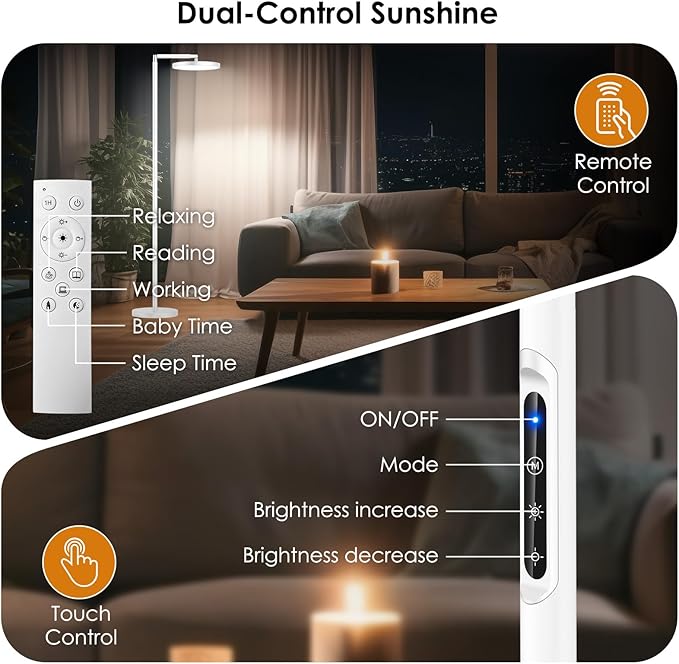 Sun Lamp for Happy 12000 Lux, Sunlight Lamp Full Spectrum, Sun Light lamp with 10 Brightness Levels 5 Color Modes, Adjustable Height, Remote & Timer for Reading, Office