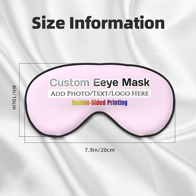 Custom Eye Mask for Sleeping Personalized Your Photo Text Logo Adjustable Strap Sleep Mask Customized Soft Blindfold Eyemask Blackout Eye Cover for Men Women Home Travel Offices Light Pink