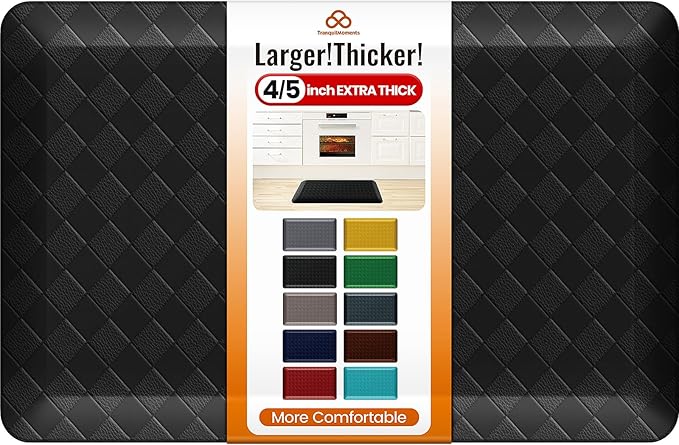 4/5 Inch Extra Thick Kitchen Mats for Floor,Non Slip Anti Fatigue Kitchen Rugs,Waterproof Stain Resistant Sink Mat,Cushioned Standing and Comfort Mats for Office (17"x24" Black)
