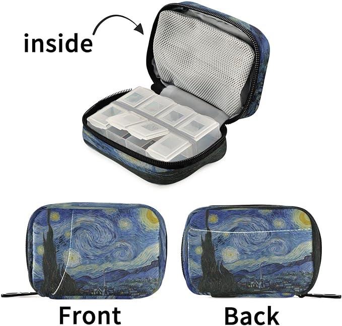 ALAZA Starry Night Art Painting Pill Case 7 Day Weekly Medicine Organizer Travel Portable Compact Pill Box Holding Vitamins Supplements Fish Oil