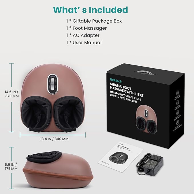 Nekteck Shiatsu Foot Massager Machine with Heat, 2026 Upgraded Air Compression Deep Kneading Therapy Feet Massager, Improve Blood Circulation and Foot Wellness, Massage Tools FSA Eligible HSA Eligible