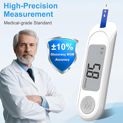 Blood Sugar Monitor,Glucose Monitor Kit with 50 Test Strips & 50 Lancets for Diabetes Testing, Blood Glucose Meter with Auto Eject, No Coding & Large LCD for Seniors