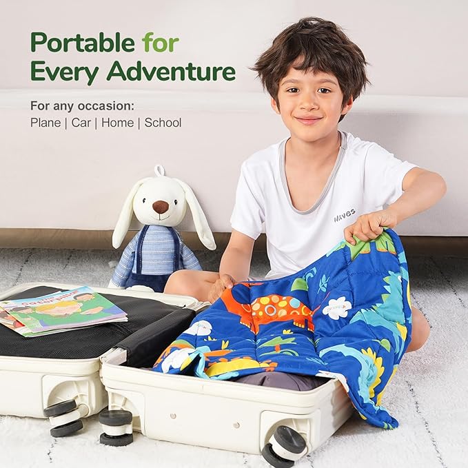 Sivio Weighted Lap Blanket 2lb, Blue Dinosaur Small Cute Lap Pad, Soft Cooling Heavy Blankets, Washable Weighted Throw Blanket for Nap, 19"x21"-2lb