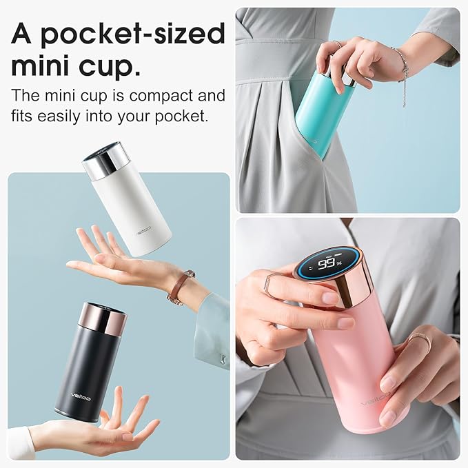 Vsitoo 8.5oz self-cleaning Mini Insulated Water Bottle,Stainless Steel Vacuum Flask,AI Self-Clean,30-Day Battery Life,BPA-Free,Perfect Small Water Bottle for Travel, Purse,White