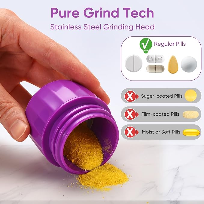 Pill Cutter, Crusher and Grinder, Splitter Accurate and Easy Cutting, Stainless Steel Blade, Perfect for Travel, Ideal for Purse or Pocket, Daily Usage, Ideal for Medication (Purple)