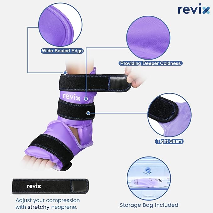 REVIX Ankle Ice Pack Wrap Reusable Gel Foot Cold Pack for Post-Workout Recovery, Gel Ice Wrap for Plantar Relaxation, Promoting Ankle Flexibility, Purple