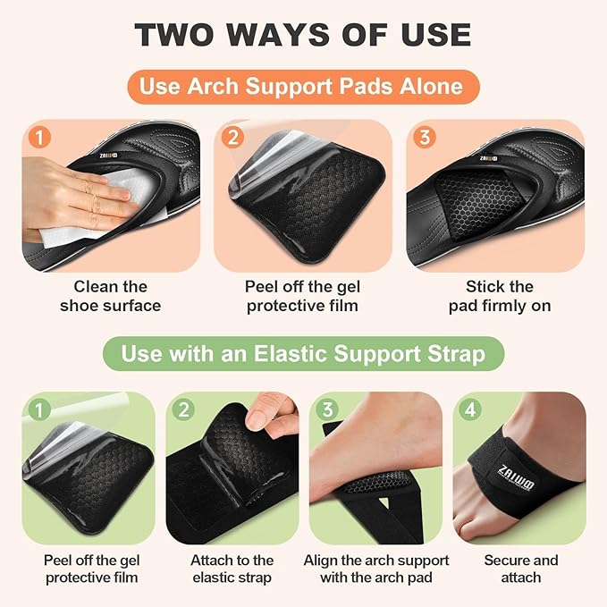 Wearable Arch Support Inserts for Women & Men – 2 Adjustable Heights, Non-Slip Breathable – Plantar Fasciitis Relief Arch Band for Flat Feet, High Arches