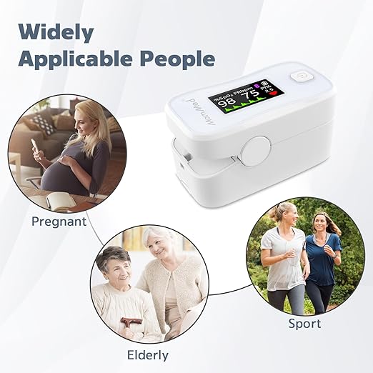 MOMMED Pulse Oximeter, Blood Oxygen Saturation Monitor (SpO2) with Clear Display, Pulse Rate (PR) Perfusion Index (PI) Finger Oximeter, Accurate Oxygen Saturation Meter for Fitness, Sports or Aviation
