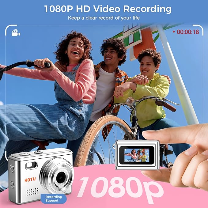 Mini Keychain Digital Camera, Y2K Pocket-Size Mini Camera, 2MP 1080P SmallCamera with 32GB Card, Video Recorder with Long Battery Life for Travel, Party and Vlog (Silver)