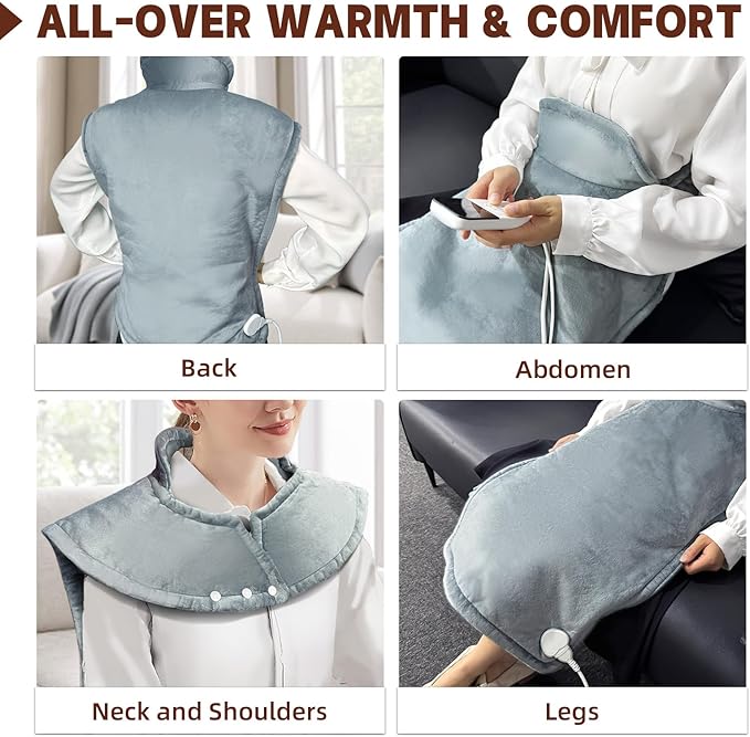 Full Body Heating Pad 23.5''x35.5'', Heating Pad for Neck and Shoulders and Back, with 36 Heat Settings, 18 Timers, Birthday Christmas Gifts for Women Men Mom Dad Elderly (Gray)