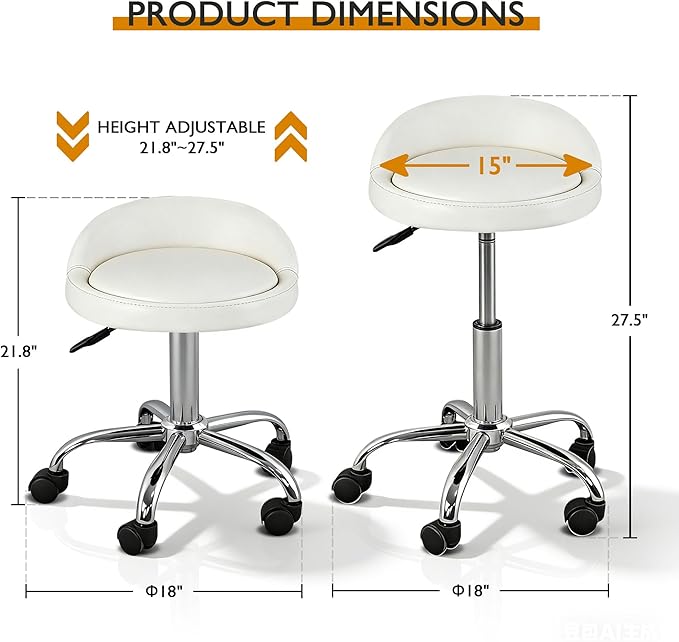 SUPER DEAL Adjustable Height Hydraulic Rolling Swivel Stool Tattoo Facial Massage Spa Salon Medical Stool with Back Rest (White)
