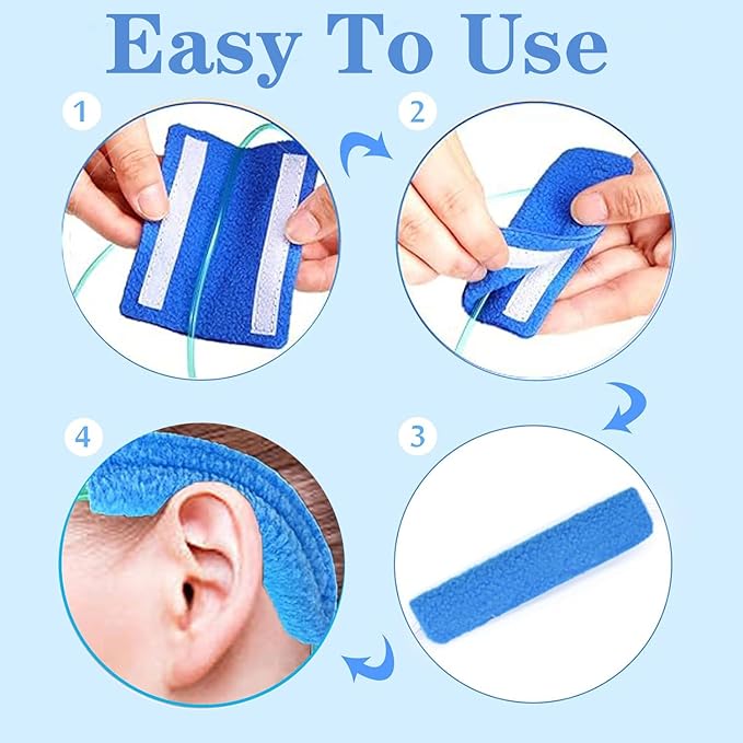 4 Pieces Nasal Cannula Ear Cushions Ear Protectors for Oxygen Tubing Oxygen Cannula Face Soft Cover for Oxygen Users Prevent Indentation Discomfort Blue