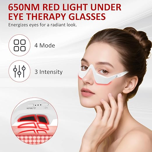 Under Eye Red Light Therapy Device,650nm Red Light Therapy for Eyes Glasses, Microcurrent Eye Massager Mask for Dark Circles, Smoother Fine Lines & Puffiness, Home Skincare