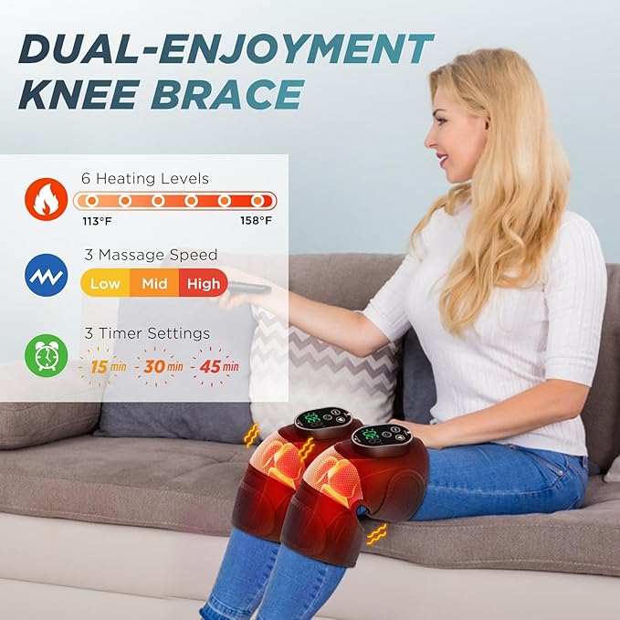 2-Pack Cordless Heated Knee Massager, Knee Heating Pad for Pain Relief, Heated Knee Wrap, 6 Heat Levels, 3 Vibration Modes & Timer, Adjustable Heaing Pad Wrap for Knee, Shoulder