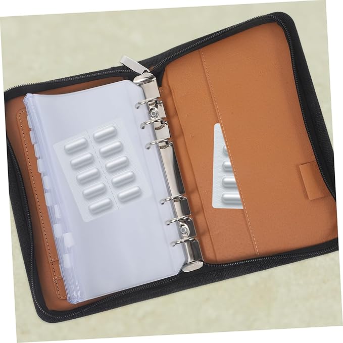 Ciieeo PU Pill Organizer with Removable Zipper Pouches Travel Medicine Storage Bag Loose Leaf Pharmacy Holder for Medication Vitamins Supplements Portable Travel Use