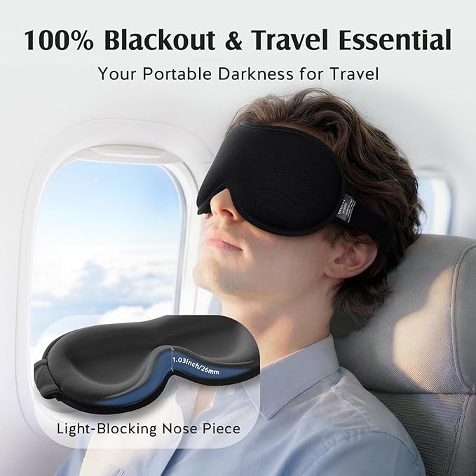 YFONG Sleep Mask for Lash Extensions, Bamboo Viscose & 100% Blackout Eye Mask for Sleeping Women Men, Soft 3D Contoured Zero Eye Pressure Blindfold for Travel, Breathable & Adjustable Eye Cover, Black