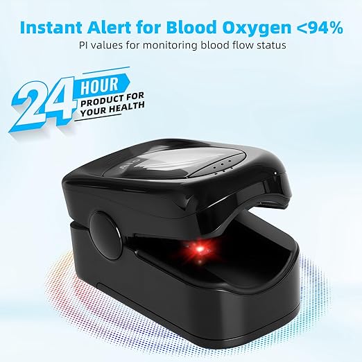 Oxygen Meter Finger Pulse Oximeter, Pulse OX, Pulse Oximeter with Pulse Monitor, SpO2 Reading Home Outdoor Sports (Black)