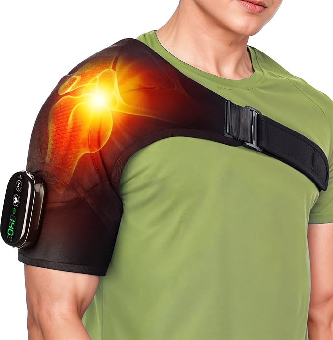 Shoulder Heating Pad Massage - 3 in 1 Cordless Electric Vibration Heated Brace Compression Wrap Massager - Warmer Device to Support Deep Tissue Relief Therapy Rotator Cuff Pain Frozen Arm