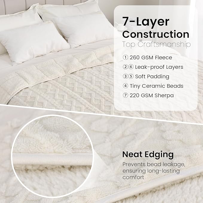 Weighted Blanket for Adults Twin Size 15 lbs, Classy Soft Jacquard Sherpa Weighted Blankets for Sofa Bed, Soft Cozy Heavy Blanket for Winter, 48 x 72 inches, Cream White