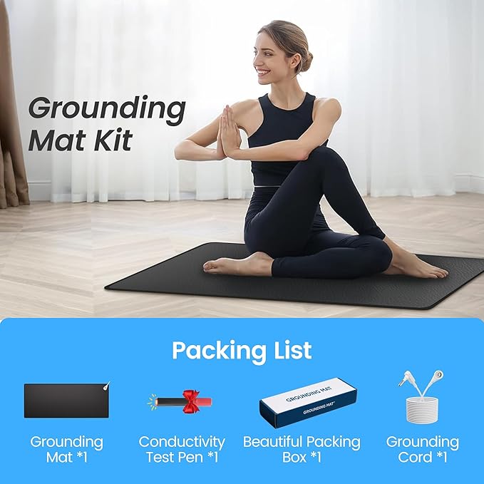 Grounding Mat for Desk, Grounded Mats for Sleep, Pain Relief, Stress Relief, Earth Connected Therapy. Grounding Pads with 15ft Cord, Indoor Grounded for Full Body Balance & Wellness Support(26.5x10in)