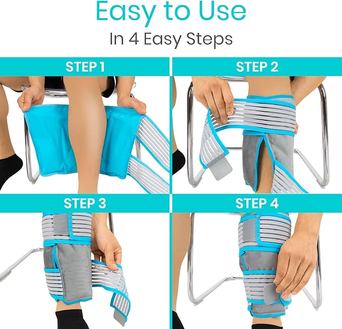 Vive Calf & Shin Ice Pack Wrap (Pair) - Extra Strength Hot & Cold Therapy for Shin Splints & Leg Pain - Adjustable Compression Straps to Stay in Place - Flexible When Frozen with 30+ Minutes of Cold