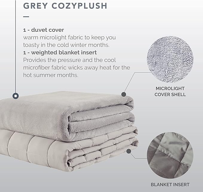 Degrees of Comfort Kids Weighted Blanket with Cover, 1 x Cozyheat Minky Plush, 1 x Coolmax Washable Covers Included | Micro Glass Beads Technology | 36x48 5 lbs Grey