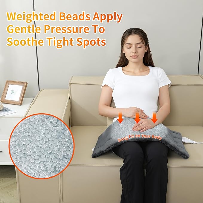 Heating Pad for Back - Weighted Heated Pad for Neck, Shoulder, Cramps and Knee, 3 Massage Modes & 3 Heat Levels, Auto Shut Off, Warm Gifts for Adult, 12"x24"