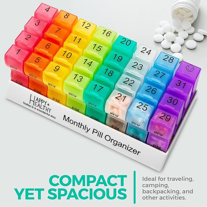 Monthly Pill Organizer - Am/Pm Daily Pill Organizer 32 Compartments for Each Day, Pill Dispenser and Dispenser Caddy that Helps You Organize Your Life, Perfect for Supplements and Medication by MEDca
