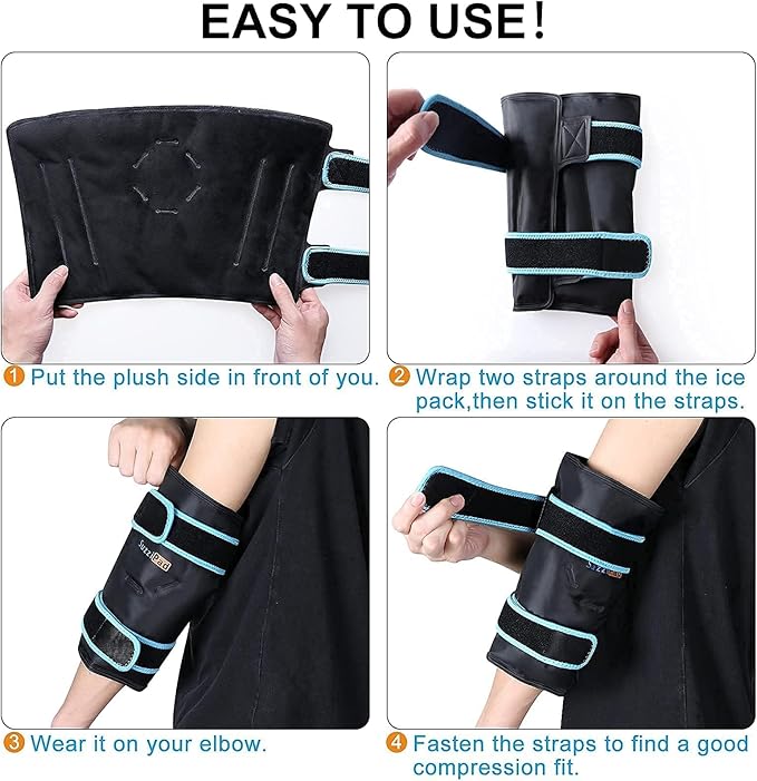 SuzziPad Elbow Ice Pack Wrap – Wearable Cold Compression Sleeve for Elbow & Forearm, Reusable Ice Pack for Tennis & Golf Recovery, Black，2packs