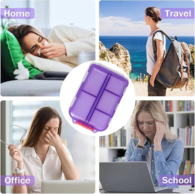 4PCS 7-Day Pill Organizer with Labels – Compact Daily Medication Case | Travel-Sized (3.7" x 2.4") Secure Lock | AM/PM Compartments | Includes 300+ Common Medicines Vitamins Health Product Sticker