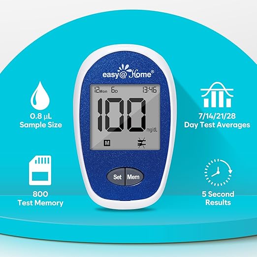 Easy@Home Blood Glucose Monitor Kit: GlucoseEase Blood Sugar Testing Kit with 100 Glucometer Strips and 100 Blood Lancets – Not Bluetooth Enabled – Portable Diabetes Testing Kit for Home Use EBG-100SL